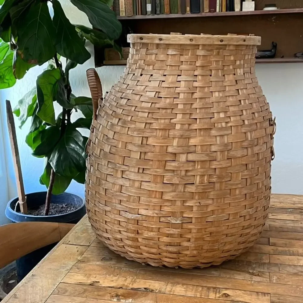 Antique Maine Penobscot Indigenous Hand Woven Handled Basket